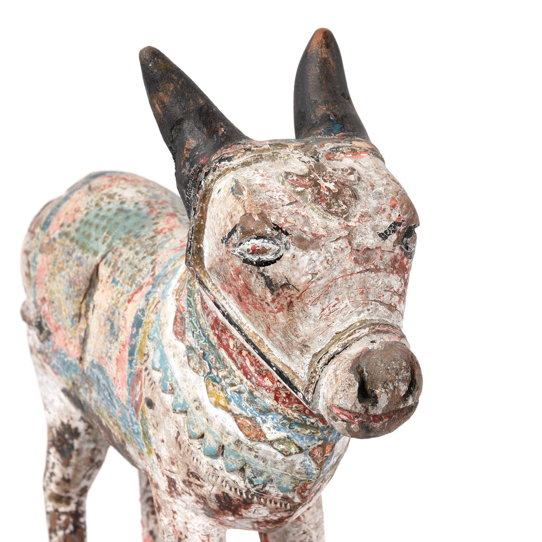 Carved Teak Nandi Bull Toy From Rajasthan - Ca 75 yrs old | Indigo Oriental Antiques