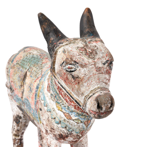 Carved Teak Nandi Bull Toy From Rajasthan - Ca 75 yrs old