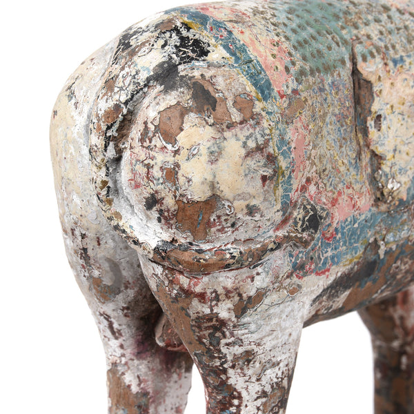 Carved Teak Nandi Bull Toy From Rajasthan - Ca 75 yrs old