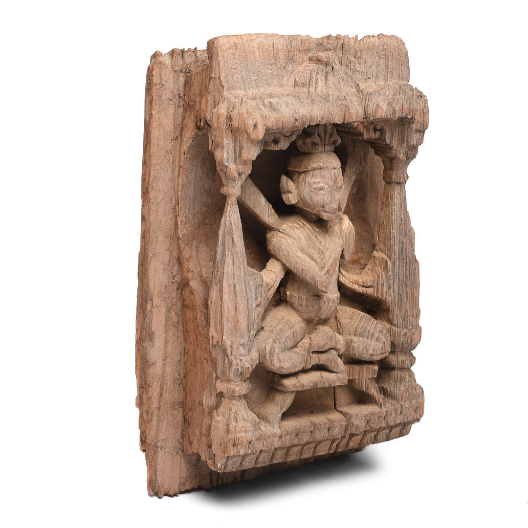 Side View Of Carved Teak Panel Of Durga From Gujarat - 19thC | Indigo Antiques
