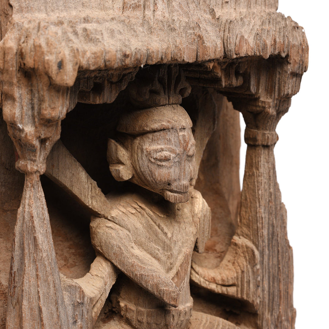 Face Detail Of Carved Teak Panel Of Durga From Gujarat - 19thC | Indigo Antiques