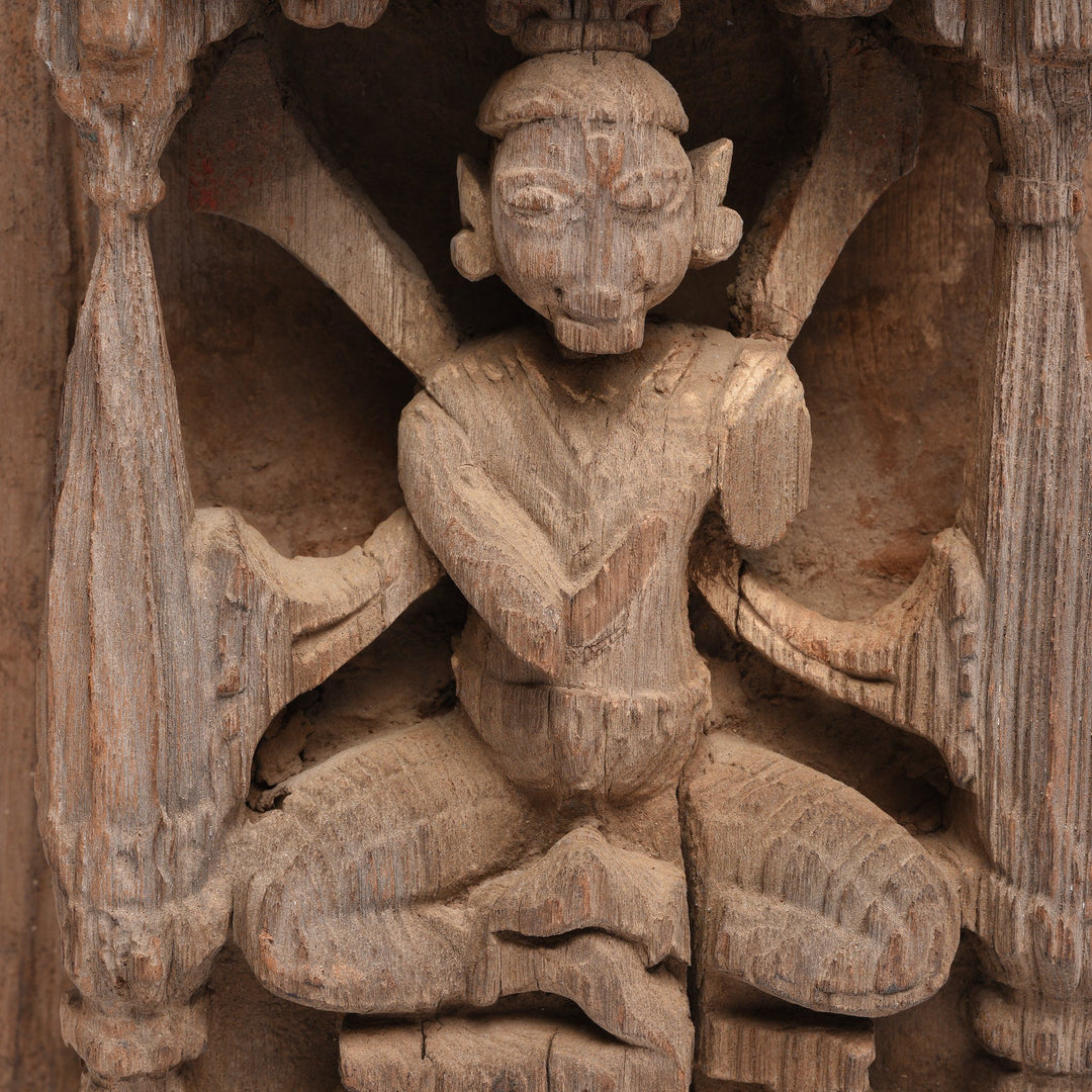 Carving Detail of Carved Teak Panel Of Durga From Gujarat - 19thC | Indigo Antiques