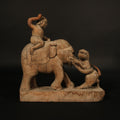 Carved Teak Statue - Elephant & Tiger