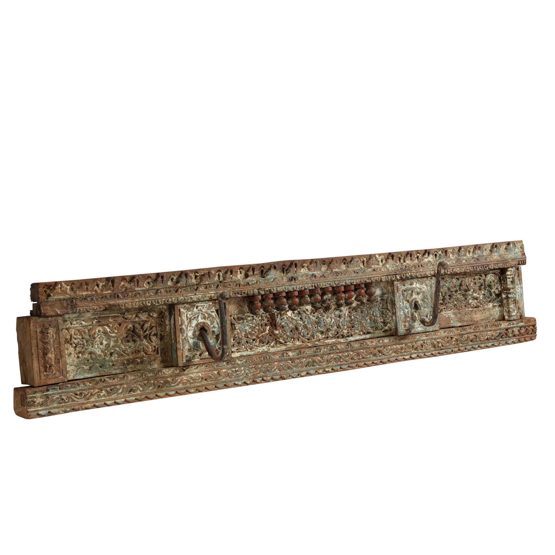 Carved Teakwood Coat Rail from Gujarat with Hooks - 19thC | Indigo Oriental Antiques