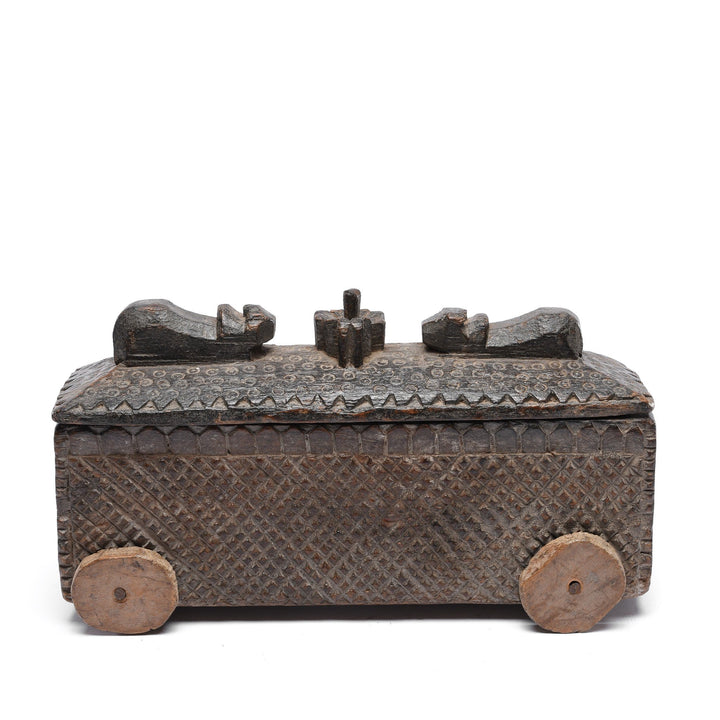 Carved Wood Masala Box On Wheels From Andra Pradesh - Ca 100 Yrs | Indigo Antiques