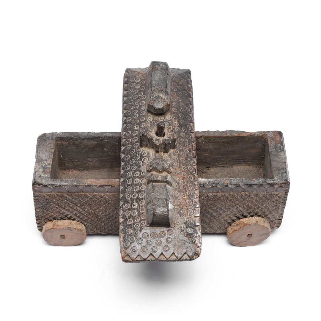 Interiror Of Carved Wood Masala Box On Wheels From Andra Pradesh - Ca 100 Yrs | Indigo Antiques