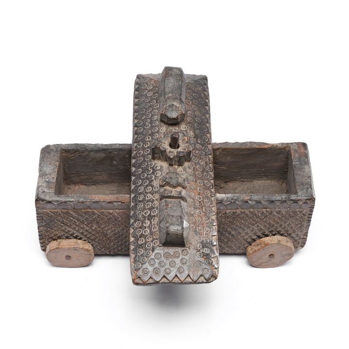 Interiror Of Carved Wood Masala Box On Wheels From Andra Pradesh - Ca 100 Yrs | Indigo Antiques