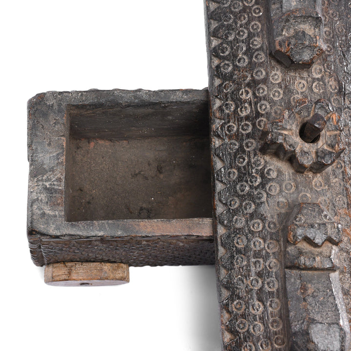 Detail Of Carved Wood Masala Box On Wheels From Andra Pradesh - Ca 100 Yrs | Indigo Antiques