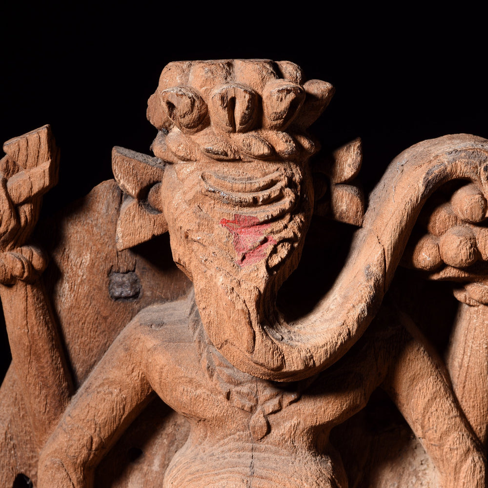 Old wooden carved Indian Ganesh statue made from teak wood - 19thC