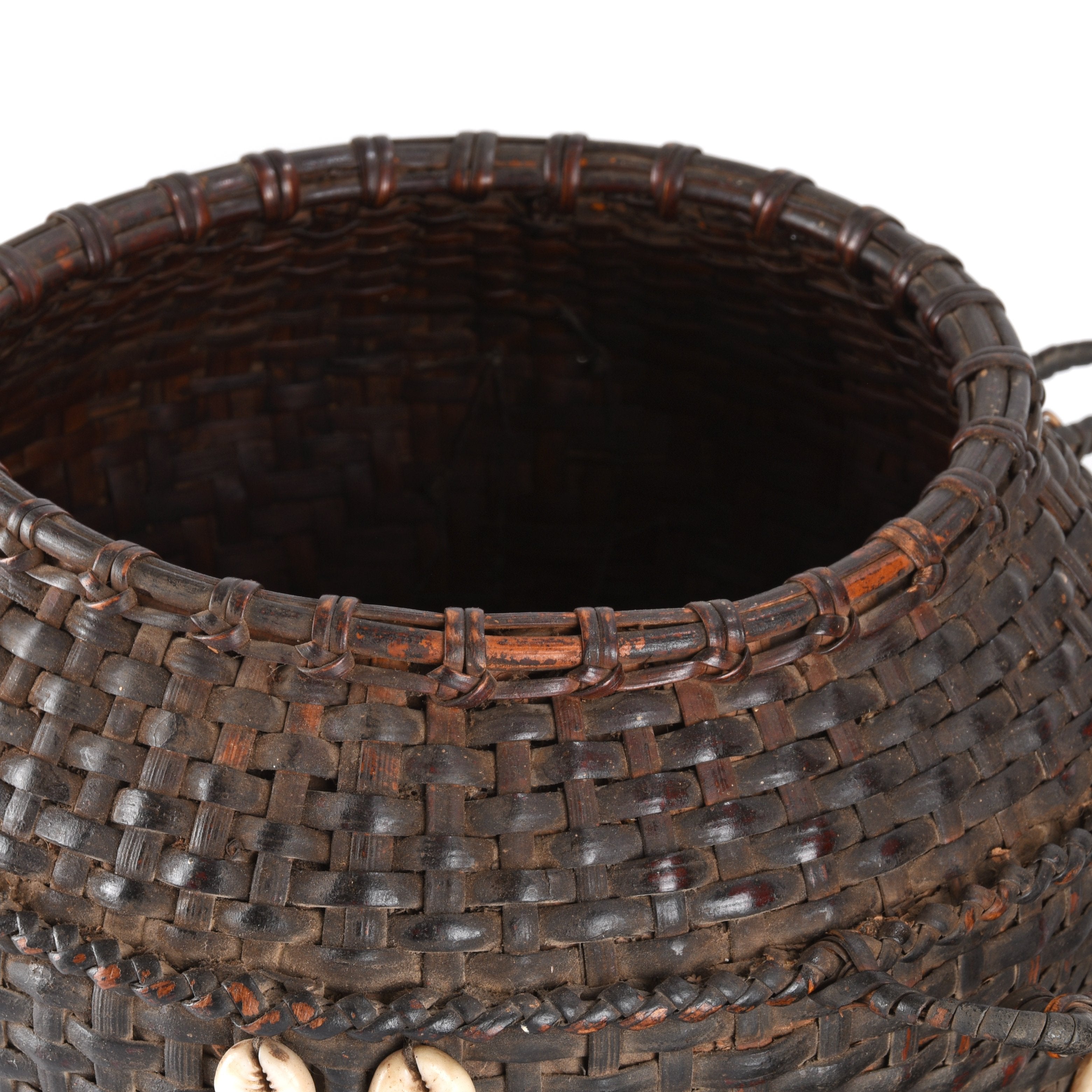 Cowrie Decorated Tribal Basket From Nagaland - Ca 1930