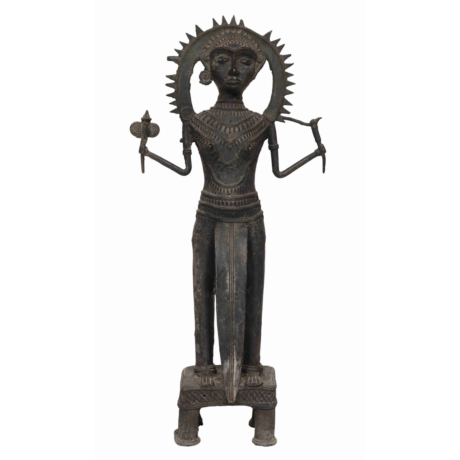 Dhokra Work Figure of Durga - Gond Tribal - circa 100 yrs old - 27 x 11 x 62 (wxdxh cms) - A5946