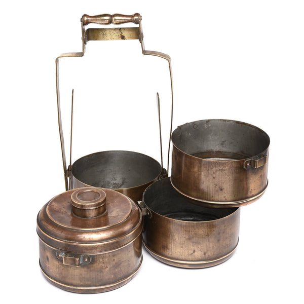 Large Vintage Brass Tiffin Box Set From India - Ca 80 Yrs Old
