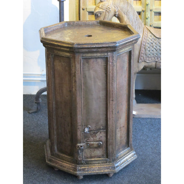 Octagonal Brass Covered Temple Collection Box -19thC