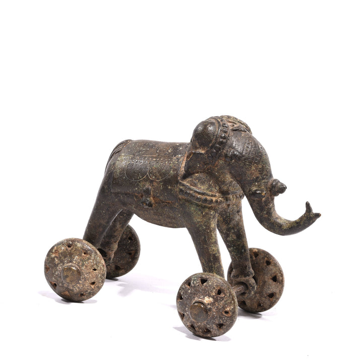 Old Brass Elephant Toy On Wheels - Ca 100 yrs old | Indigo Oriental Antiques
