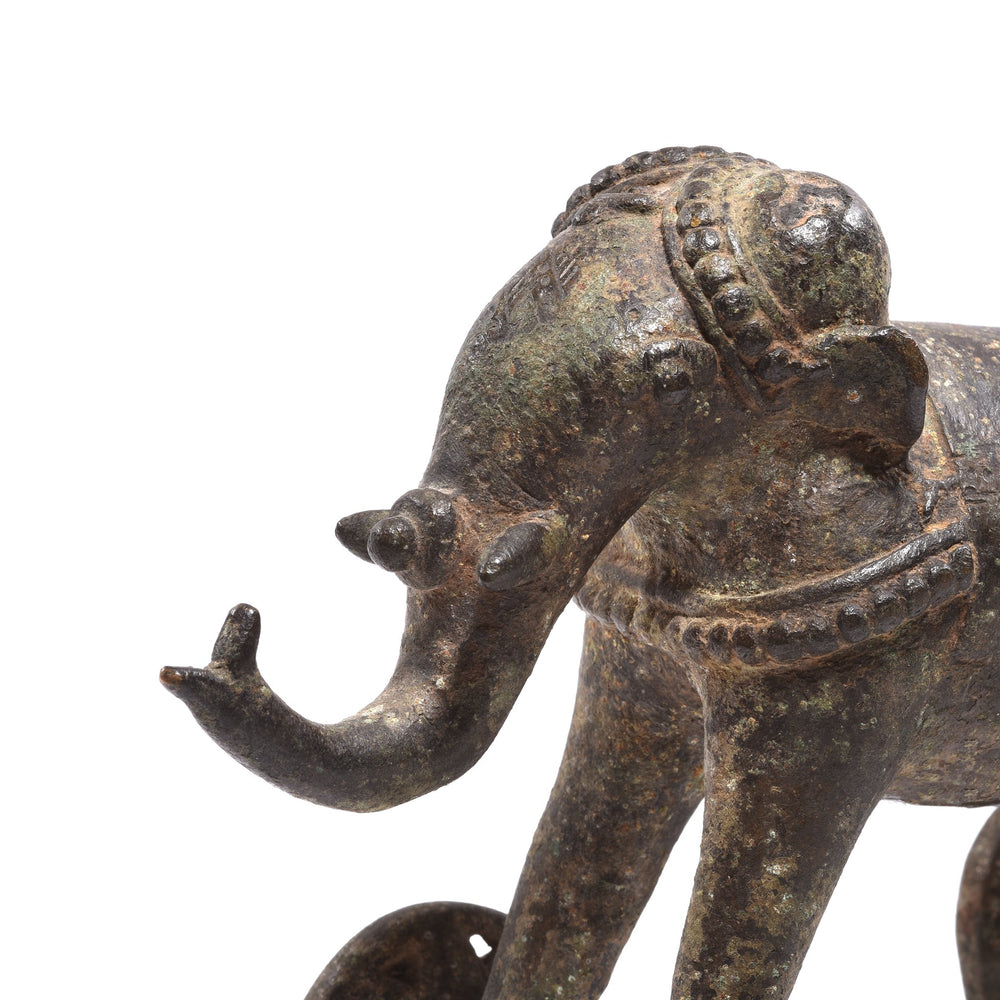 Old Brass Elephant Toy On Wheels - Ca 100 yrs old | Indigo Oriental Antiques