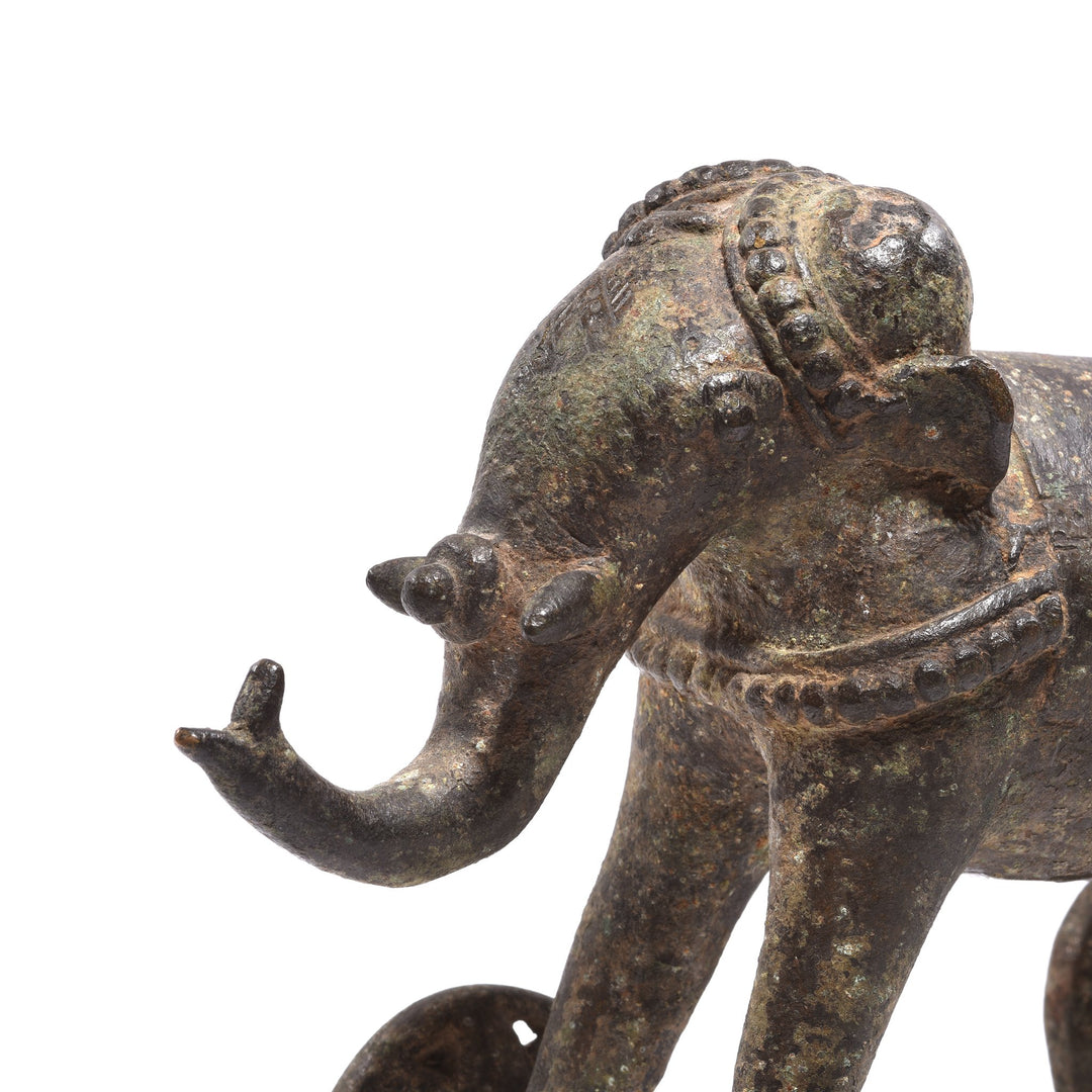 Old Brass Elephant Toy On Wheels - Ca 100 yrs old | Indigo Oriental Antiques