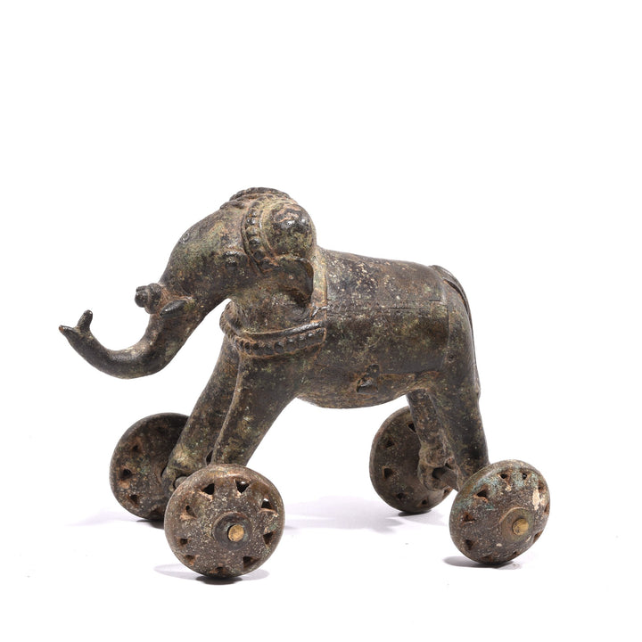 Old Brass Elephant Toy On Wheels - Ca 100 yrs old | Indigo Oriental Antiques