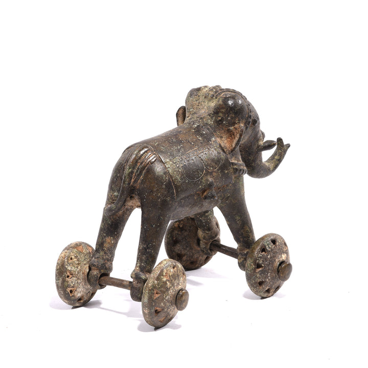 Old Brass Elephant Toy On Wheels - Ca 100 yrs old | Indigo Oriental Antiques