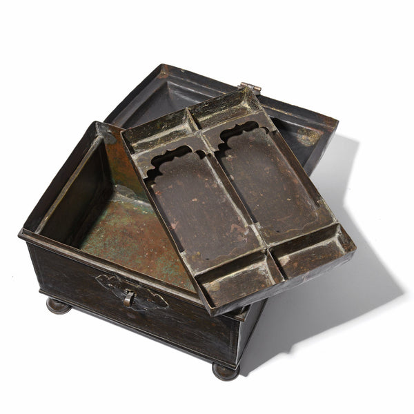 Old Brass Jewellery Box From India - 19thC