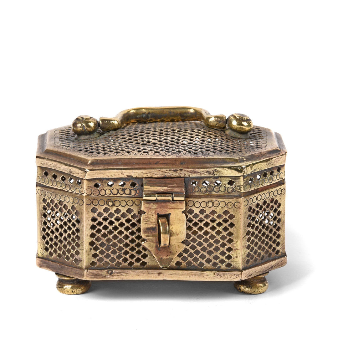 Old Brass Jali Pandan Box From India - Ca 85 yrs old | Indigo Oriental Antiques