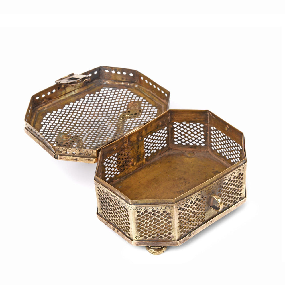 Old Brass Jali Pandan Box From India - Ca 85 yrs old | Indigo Oriental Antiques