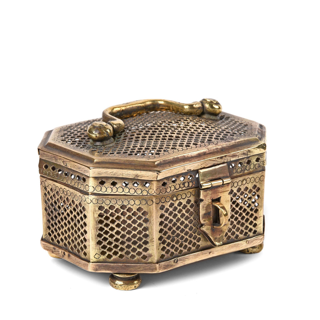 Old Brass Jali Pandan Box From India - Ca 85 yrs old | Indigo Oriental Antiques