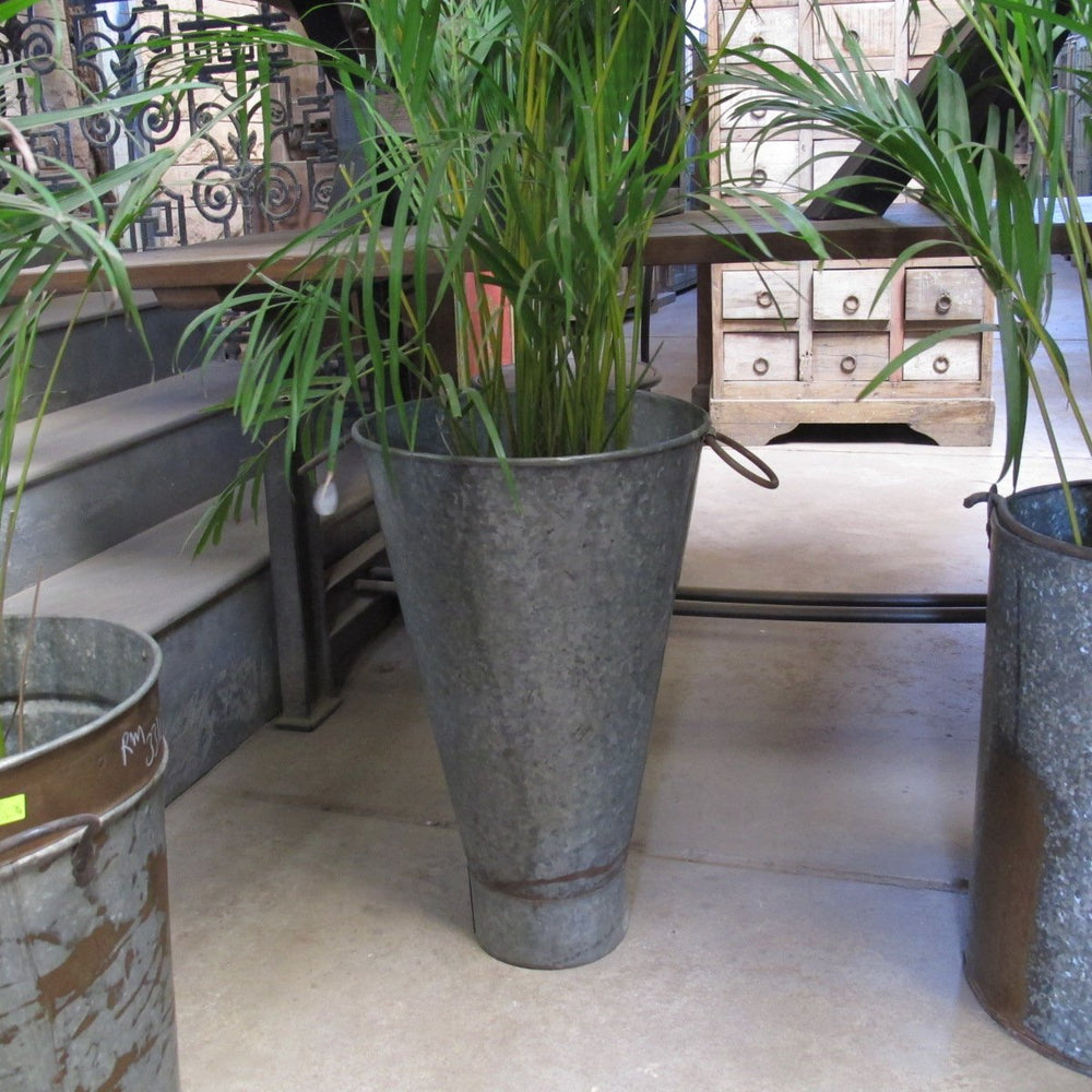 Galvanised Iron Tapered Bucket - From Rajasthan - 38 x 38 x 62 (wxdxh cms) - A5965