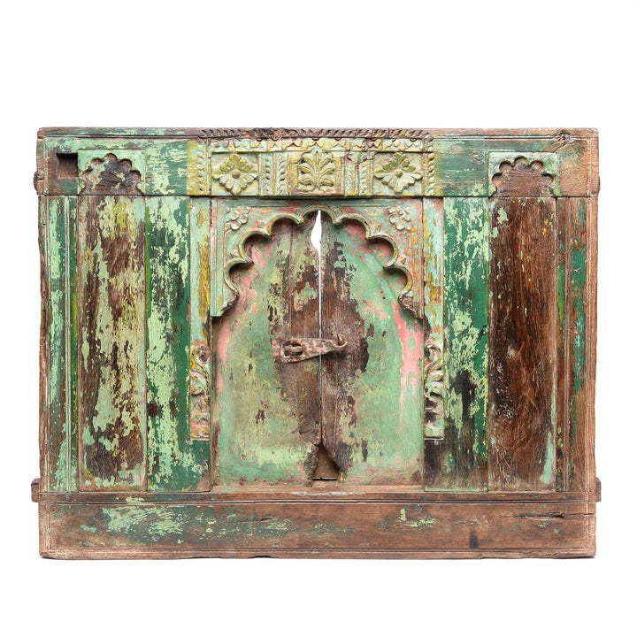 Old Green Painted Indian Window From Banswara Tribal Area - 19thC | Indigo Antiques