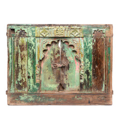 Old Green Painted Window From Banswara Tribal Area - 19thC Old Green Painted Window From Banswara Tribal Area - 19thC