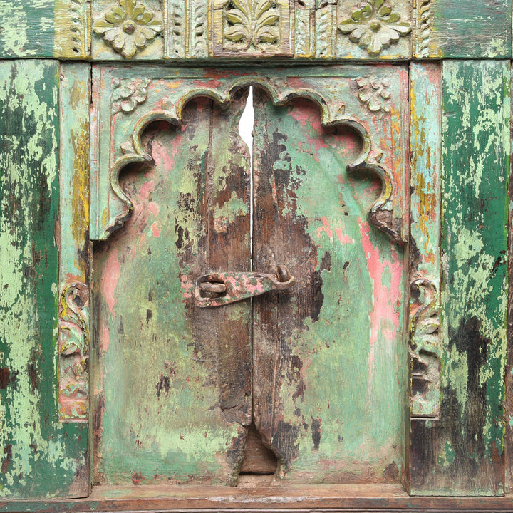 Old Green Painted Indian Window From Banswara Tribal Area - 19thC | Indigo Antiques