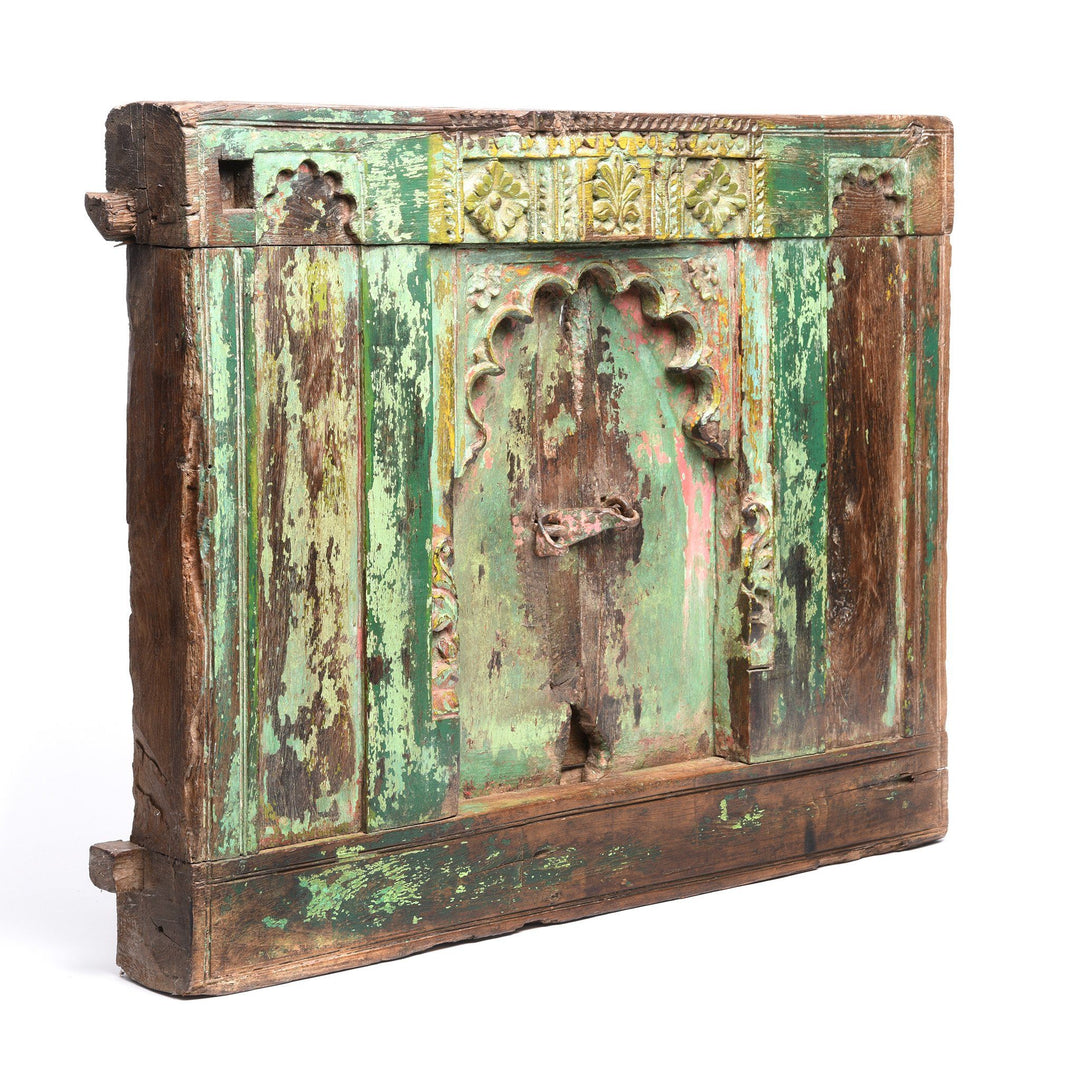 Old Green Painted Indian Window From Banswara Tribal Area - 19thC | Indigo Antiques