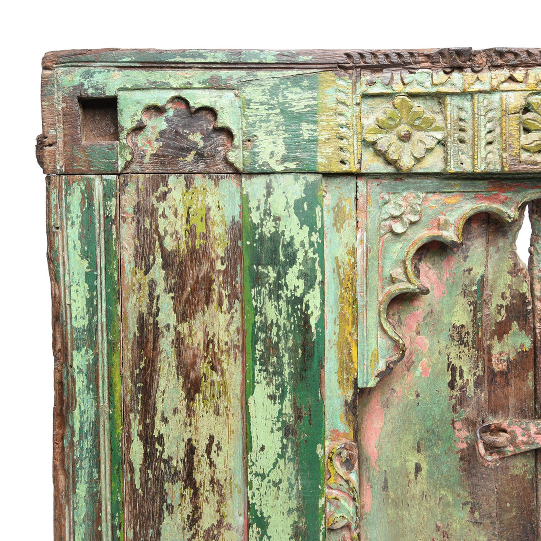 Old Green Painted Indian Window From Banswara Tribal Area - 19thC | Indigo Antiques