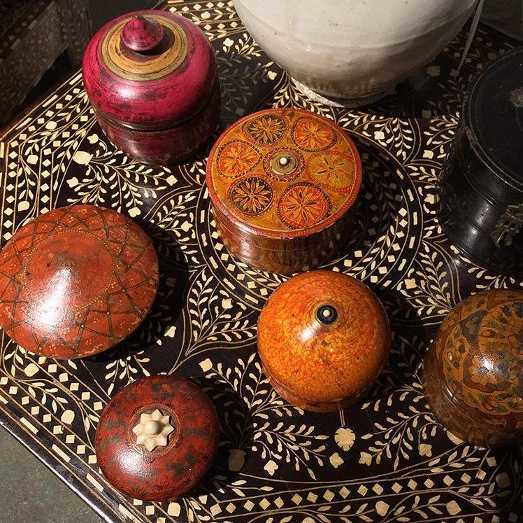 Old Indian Lacquer Pots From Rajasthan - 19th century | Indigo Antiques