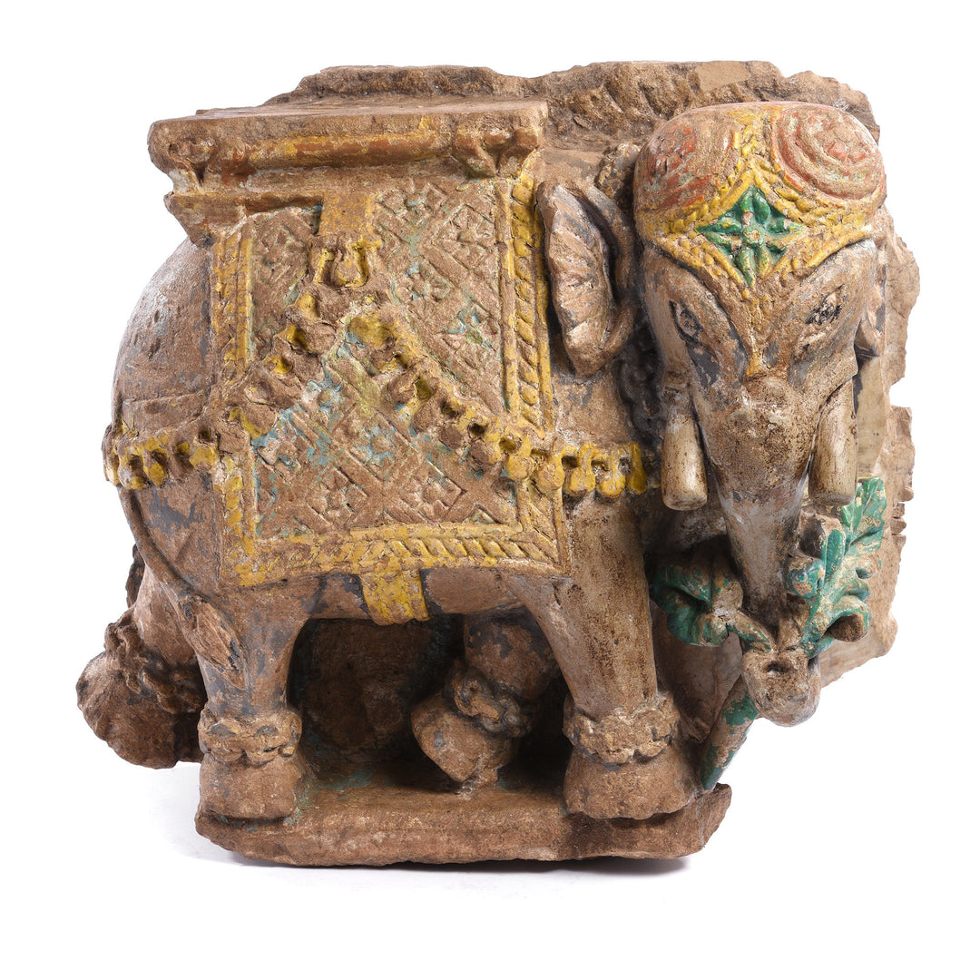 Old Indian Painted Stone Elephant Statue From Gujarat - 19thC | Indigo Antiques