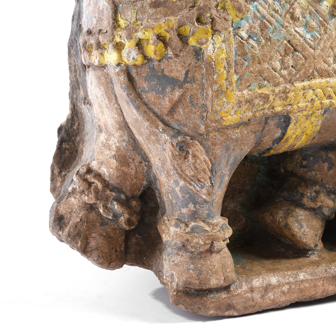 Leg detail of an Old Indian Painted Stone Elephant Statue From Gujarat - 19thC | Indigo Antiques