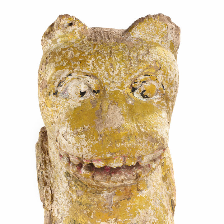 Old Painted Stone Lion Statue From Gujarat - 19thC