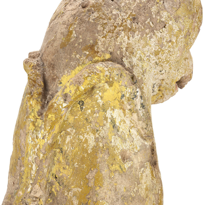 Old Painted Stone Lion Statue From Gujarat - 19thC