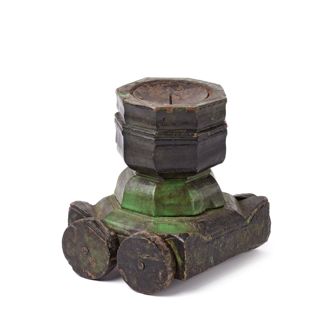 Old Wood Candle Stand Made From Tika Box From  Rajasthan | Indigo Antiques