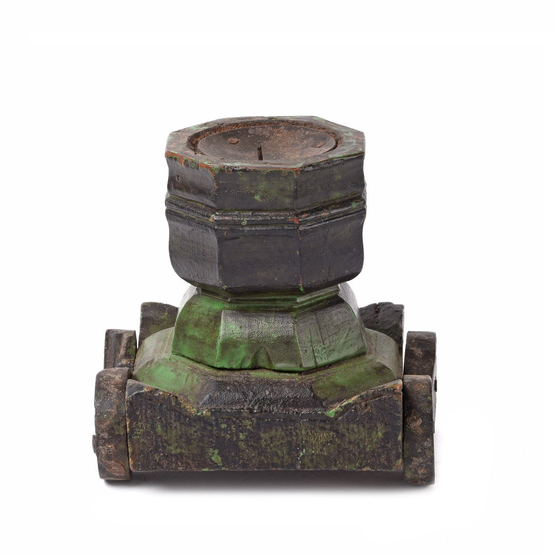 Old Wood Candle Stand Made From Tika Box From  Rajasthan | Indigo Antiques