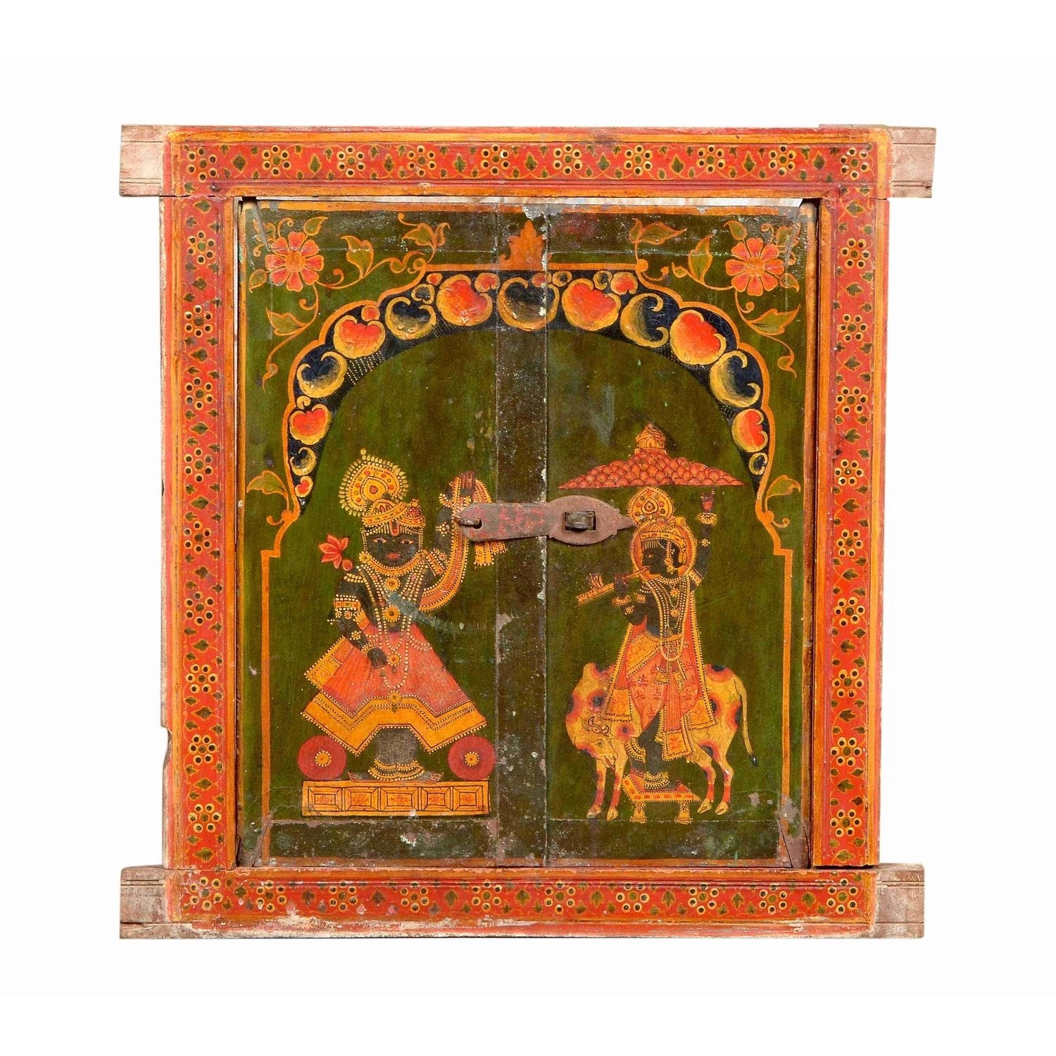 Painted Bikaner Window Depicting Krishna - 19thC | Indigo Oriental Antiques