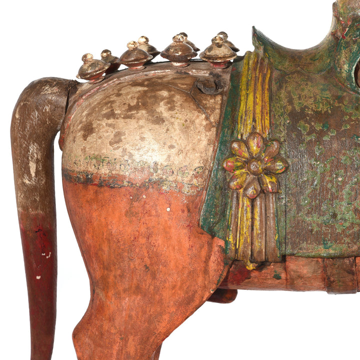 A rare painted teak horse from Patan, India carved in the 19th century. 