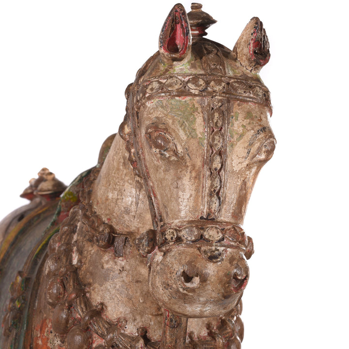 A rare painted teak horse from Patan, India carved in the 19th century. 