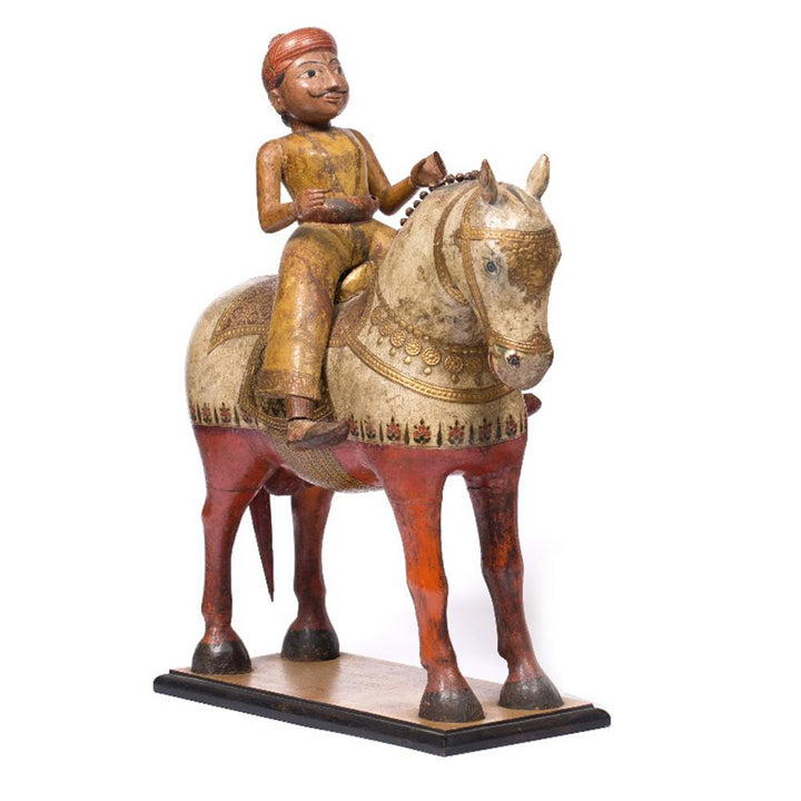 Painted Carved Horse & Rider from Rajasthan circa 1900 | Indigo Oriental Antiques