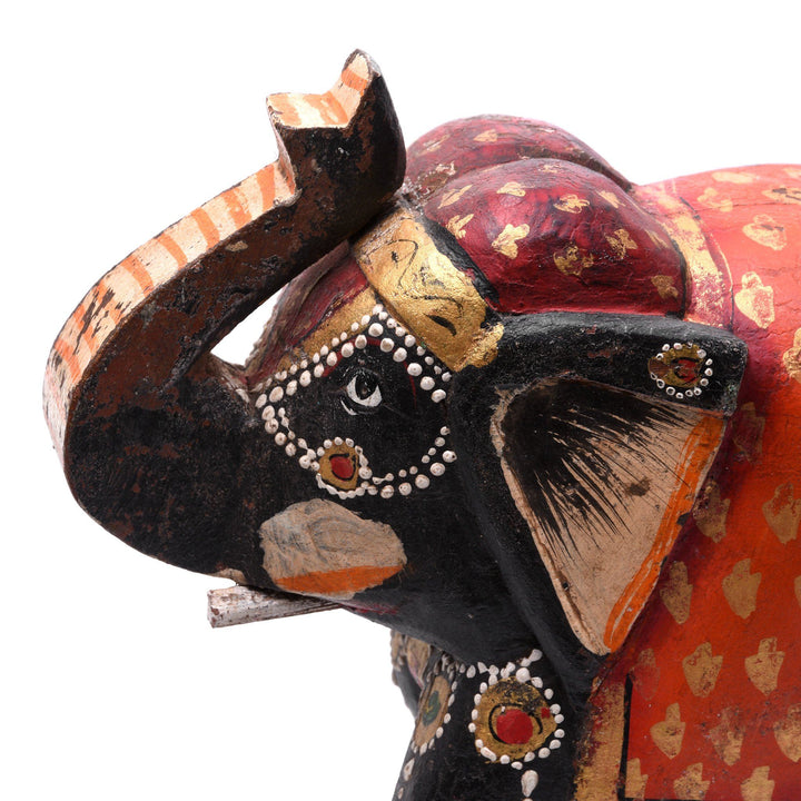 Black & Orange Painted Indian Elephant Figurine From Rajasthan | Indigo Antiques