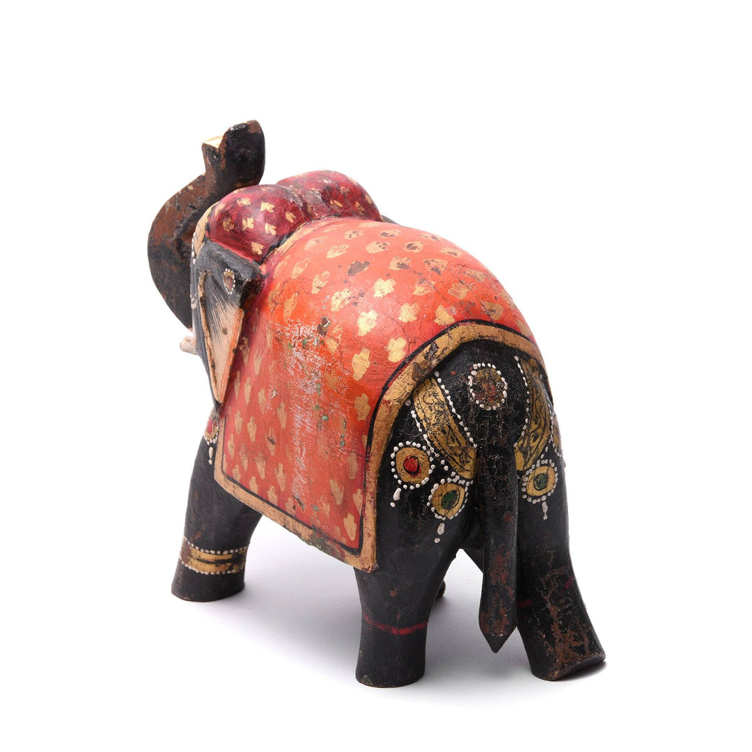 Black & Orange Painted Indian Elephant Figurine From Rajasthan | Indigo Antiques
