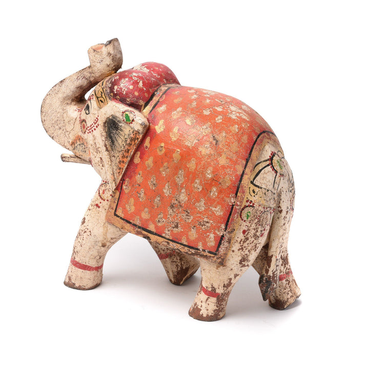 White & Orange Painted Indian Elephant Figurine From Rajasthan | Indigo Antiques