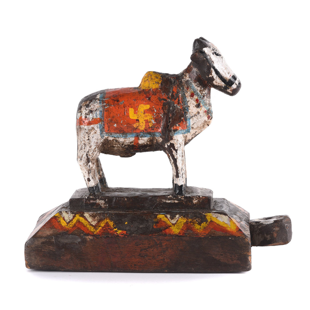 Carved Teak Nandi Bull Toy From Rajasthan - Ca 1920 | Indigo Antiques