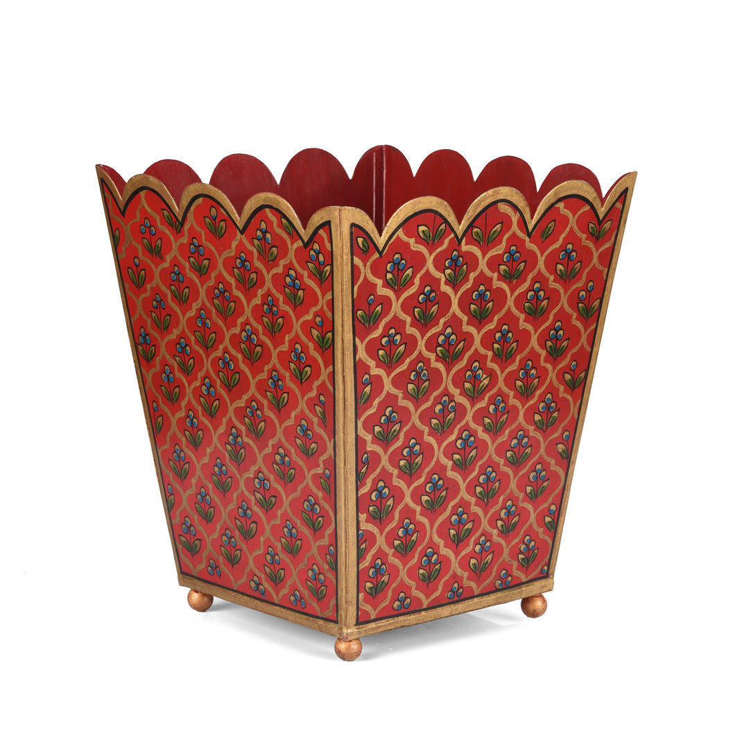 Vintage Red Painted Indian Toleware Planter made from Recycled Metal | Indigo Oriental Antiques