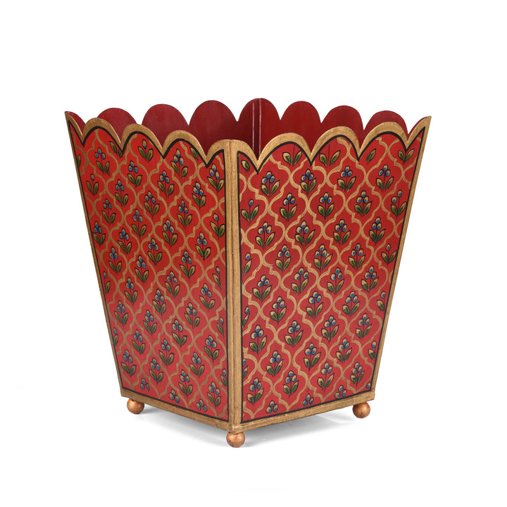 Vintage Red Painted Indian Toleware Planter made from Recycled Metal | Indigo Oriental Antiques