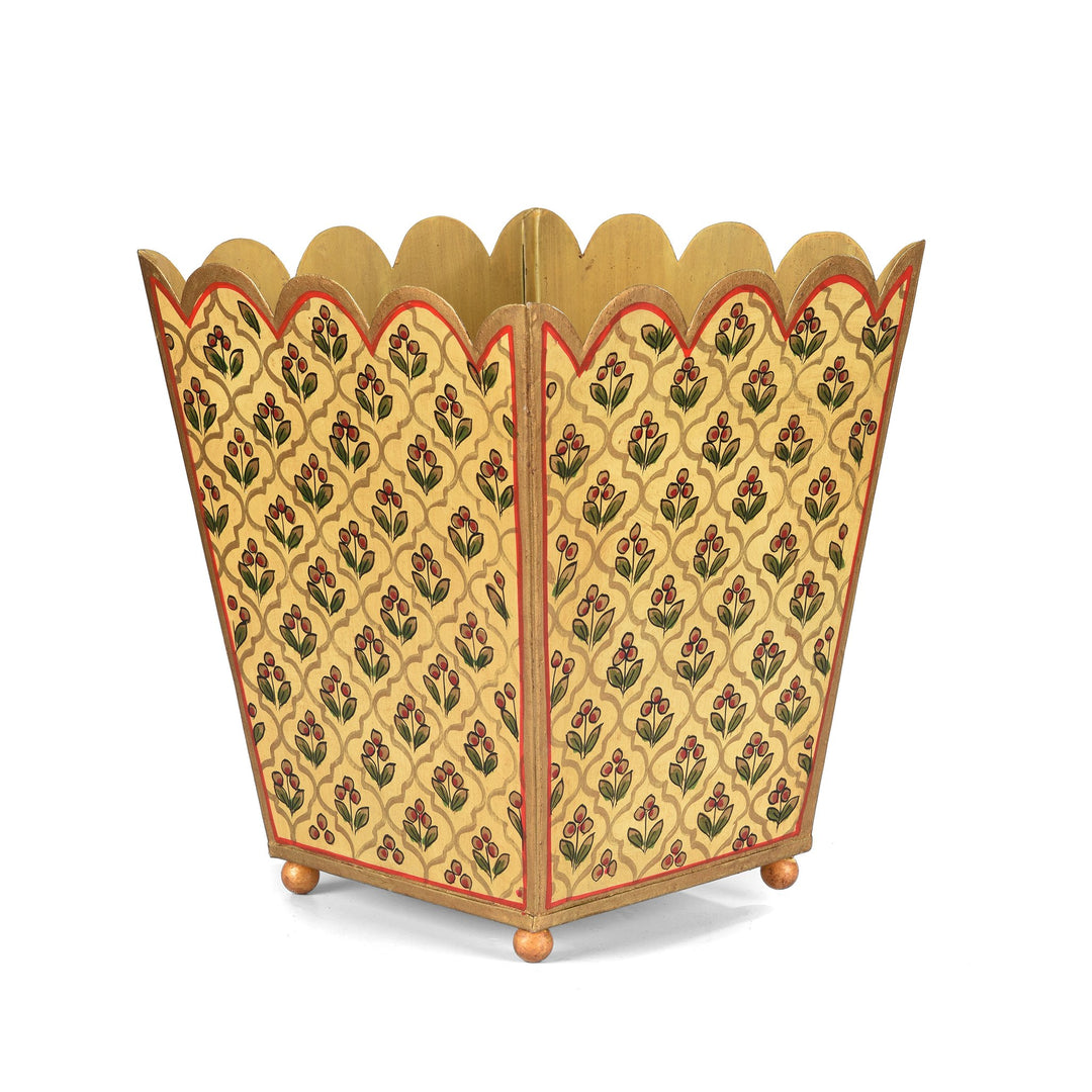 Vintage Yellow Painted Indian Toleware Planter made from Recycled Metal | Indigo Oriental Antiques